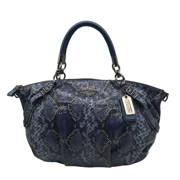 Coach Handbags - Coach Dark Blue Snake Embossed Sophia Satchel Bag 15956